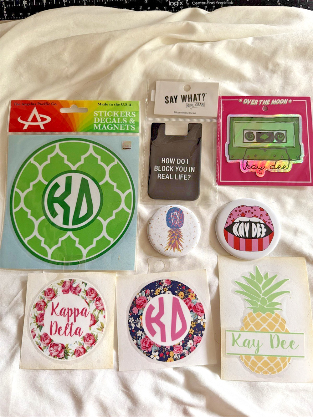 KAPPA DELTA Sorority Bundle Decal Pins Stickers Phone Greek College 8 PCS NEW